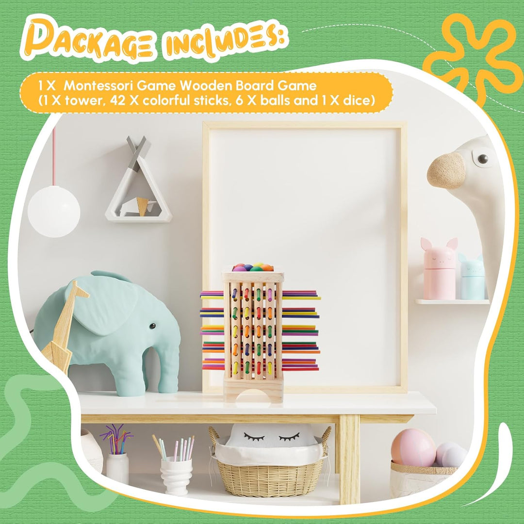 Montessori Game with Colorful Wooden Sticks Tower Dice Ball Wooden Board Games Fine Motor Skills