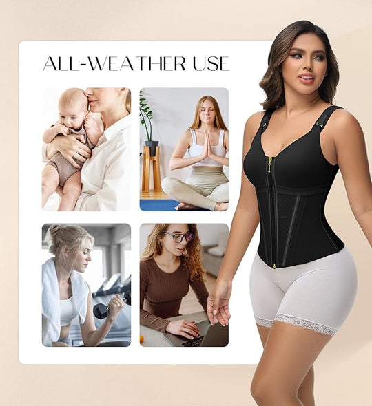 Womens Waist Trainer Corset Zipper Vest Slimming Body Shaper Cincher (MOQ 10 Sets)