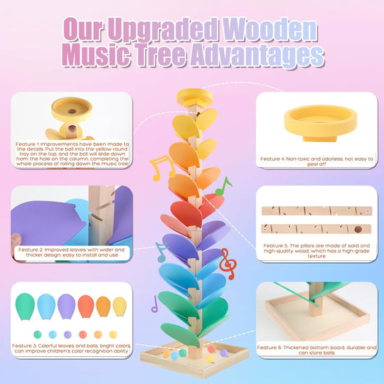 Montessori Rainbow Building Blocks Educational Toys Wooden Tree Petal Ball