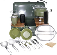 Camping Cookware Set with Gas Stove Outdoor Cooking Set Portable Coffee Maker Set (MOQ 10 Sets)