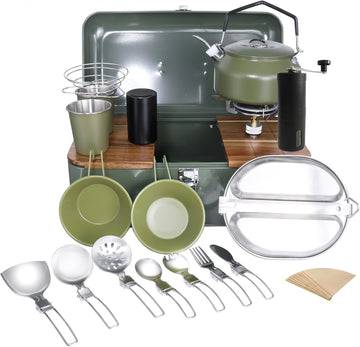 Camping Cookware Set with Gas Stove Outdoor Cooking Set Portable Coffee Maker Set
