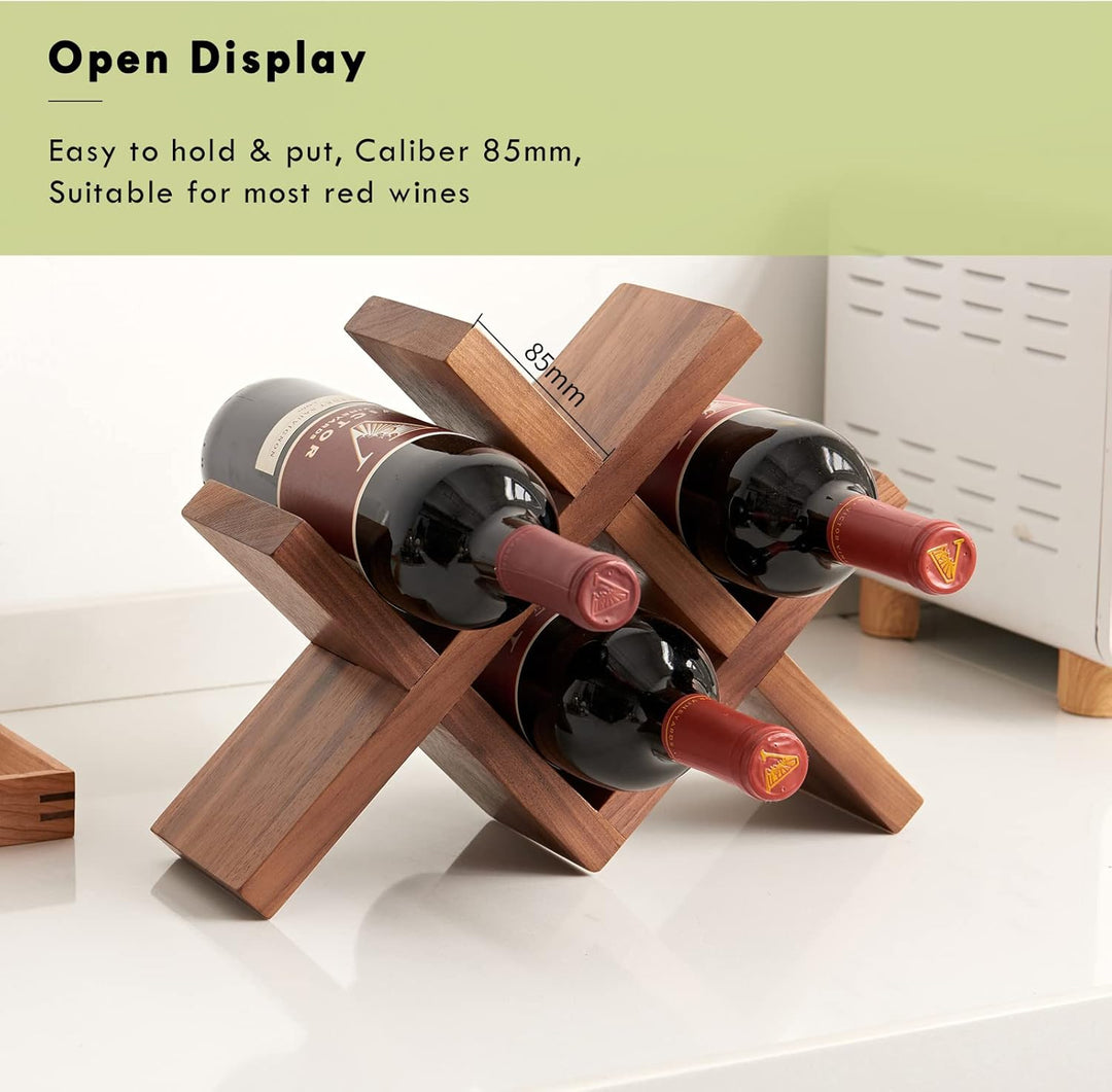 Rustic Oak Wooden Wine Rack Countertop – Free Standing Wine Bottle Holder Storage Display for Tabletop, Cabinets & Hutches