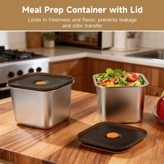 Stainless Steel Food Storage Containers with Lids, Leak-Proof Square Meal Prep Containers with Airtight Silicone Seal (MOQ 10 Sets)