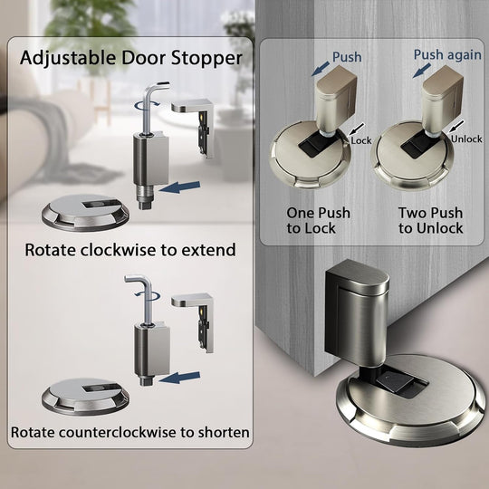 Mechanical Floor Door Stop, Push-Lock Adjustable Holder