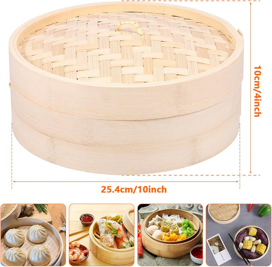 Lightweight Food Steamer Baskets Eco-Friendly Bamboo Steamer for Steaming (MOQ 10 Sets)
