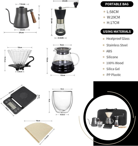 Portable coffee Set - Manual Coffee Grinder, Coffee Dripper Set, Gooseneck Kettle (MOQ 10 Sets)