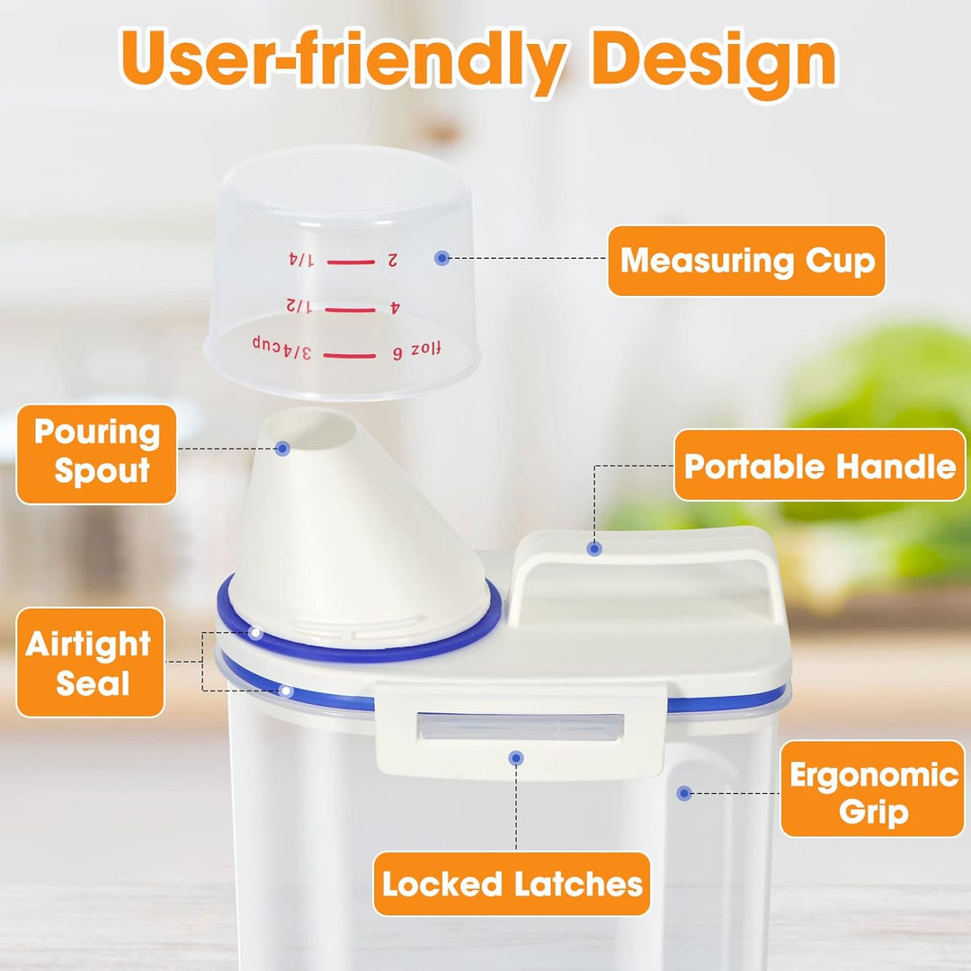 Dispenser with Measuring Cup, BPA-Free Plastic Kitchen Pantry Food Storage Holder for Oatmeal Flour Grain (MOQ 10 Sets)