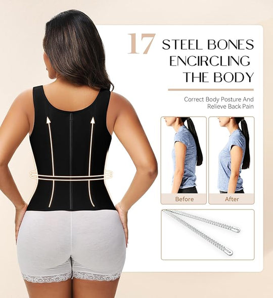 Womens Waist Trainer Corset Zipper Vest Slimming Body Shaper Cincher (MOQ 10 Sets)