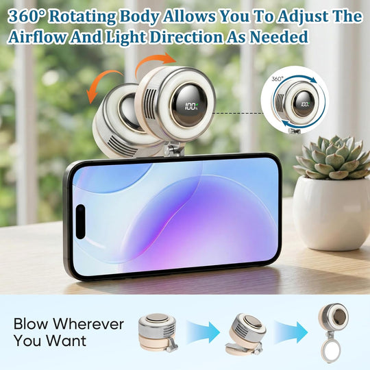 Portable Rechargeable Neck Fan with Magnetic Phone Holder & Digital Battery Display