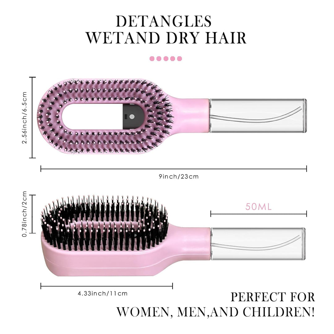 2-in-1 Detangling Hair Brush with Mister Spray - Wet & Dry Detangler for Curly, Thick & Tangled Hair, Manual Non-Electric Spray Brush for Women & Kids