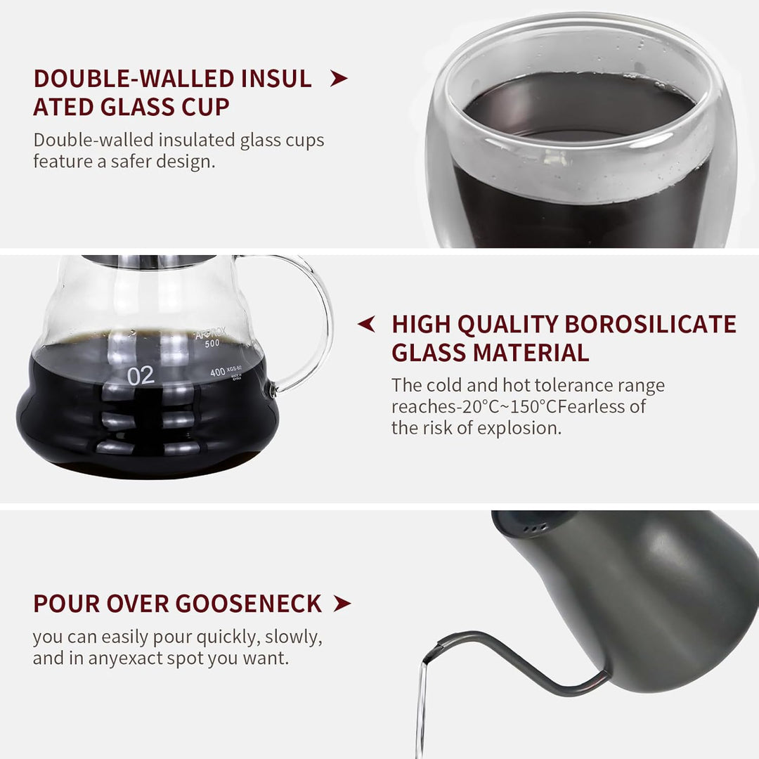 Portable coffee Set - Manual Coffee Grinder, Coffee Dripper Set, Gooseneck Kettle (MOQ 10 Sets)