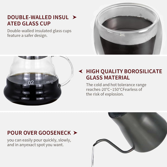 Portable coffee Set - Manual Coffee Grinder, Coffee Dripper Set, Gooseneck Kettle (MOQ 10 Sets)
