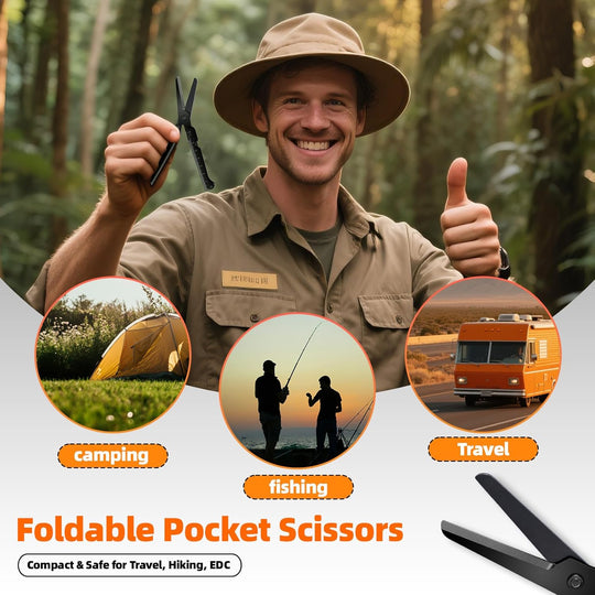 EDC scissors multitool suitable for camping survival and outdoor use foldable scissors with measuring ruler (MOQ 10 Sets)