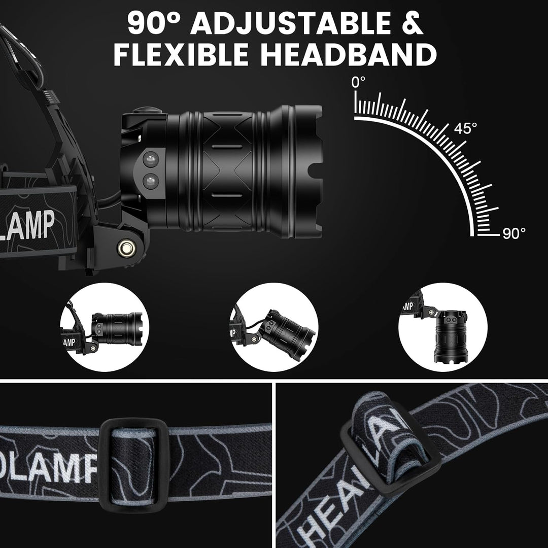 LED Head Lamp with 3 Modes, 90°Adjustable Head Lights for Forehead, IPX6 Waterproof HeadLamps for Camping Hiking