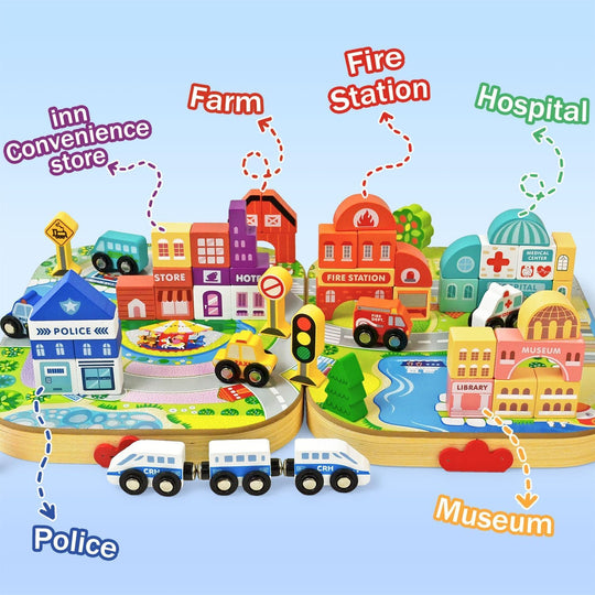 Toys Building Blocks Set for Boys and Girls Gift, 56 Pcs Wooden City (MOQ 10 Sets)