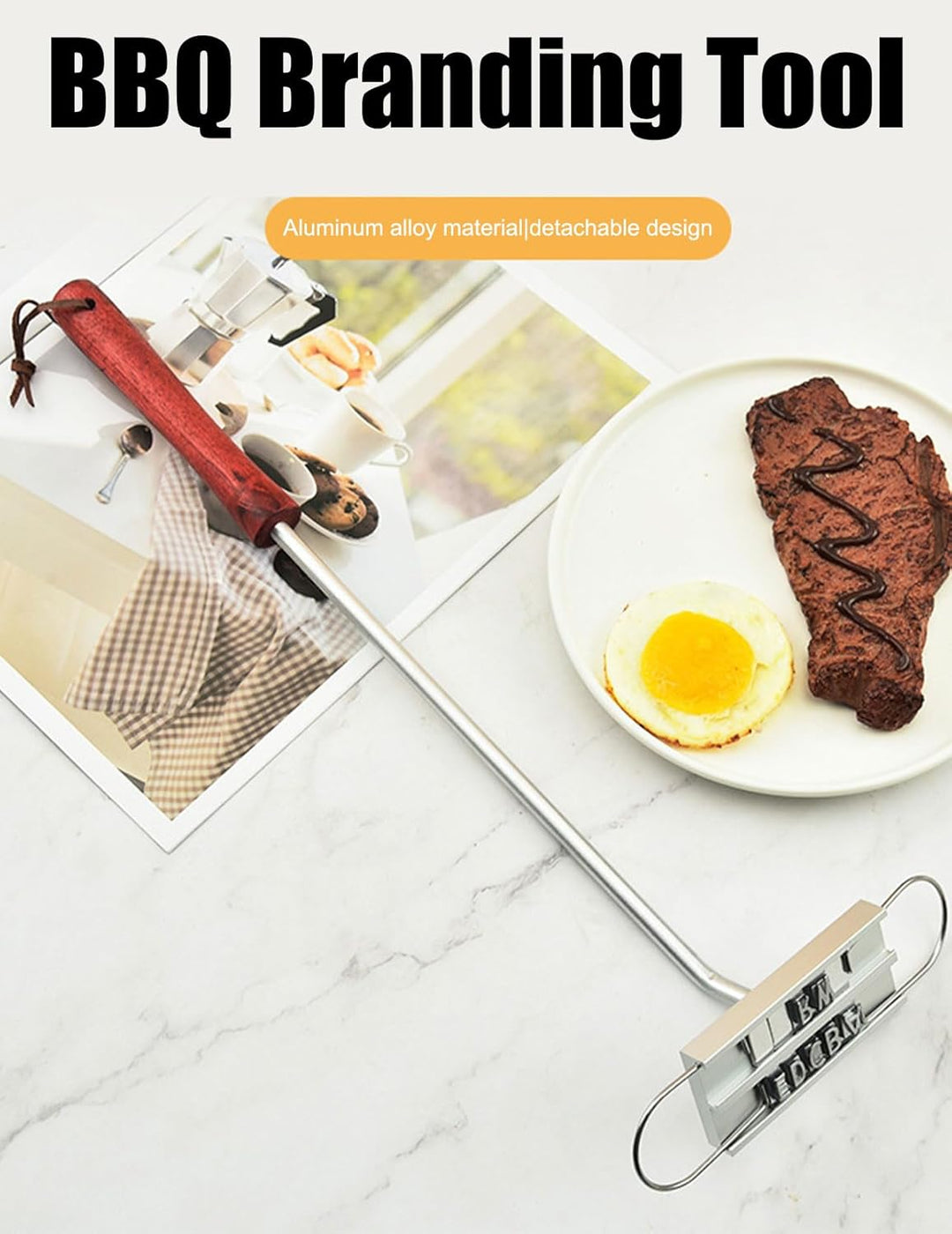 BBQ Barbecue Letter English Alphabet Branding Iron Wood Handle Heat Resistant Grilling Complete Meat Marking Tool