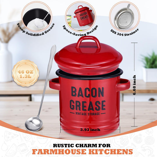 Bacon Grease Container with Strainer Kitchen Oil Storage Can (MOQ 10 Sets)