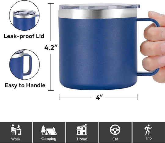 Insulated Coffee Mug Bulk with Handle, Stainless Steel Travel Coffee Mug with Lid, Double Wall Vacuum Metal Coffee Cup