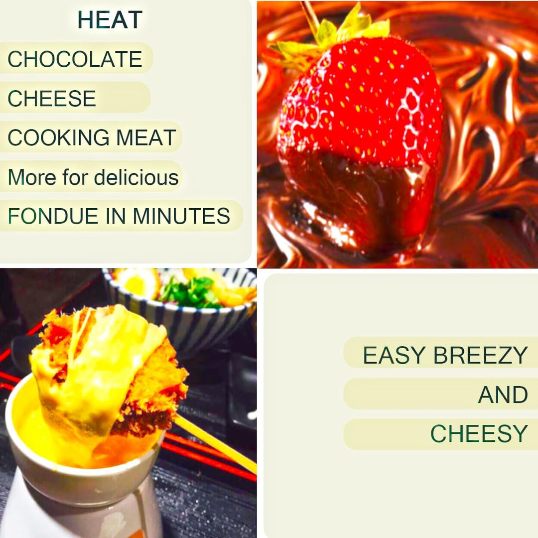Premium Tea Light Porcelain Melting Pot 4 forks for Cheese, Chocolate and Tapas (MOQ 10 Sets)