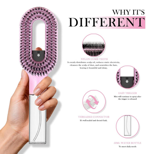 2-in-1 Detangling Hair Brush with Mister Spray - Wet & Dry Detangler for Curly, Thick & Tangled Hair, Manual Non-Electric Spray Brush for Women & Kids