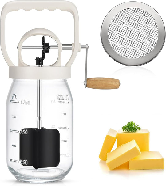 Butter Churner Mason Glass Jar Butter Maker Butter Churner Mason Jar with Stainless Steel Gear and Hand Crank (MOQ 10 Sets)
