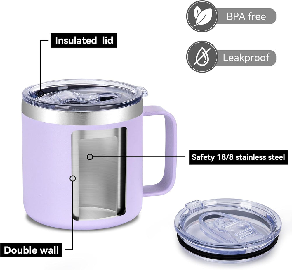 Insulated Coffee Mug Bulk with Handle, Stainless Steel Travel Coffee Mug with Lid, Double Wall Vacuum Metal Coffee Cup (MOQ 10 Sets)