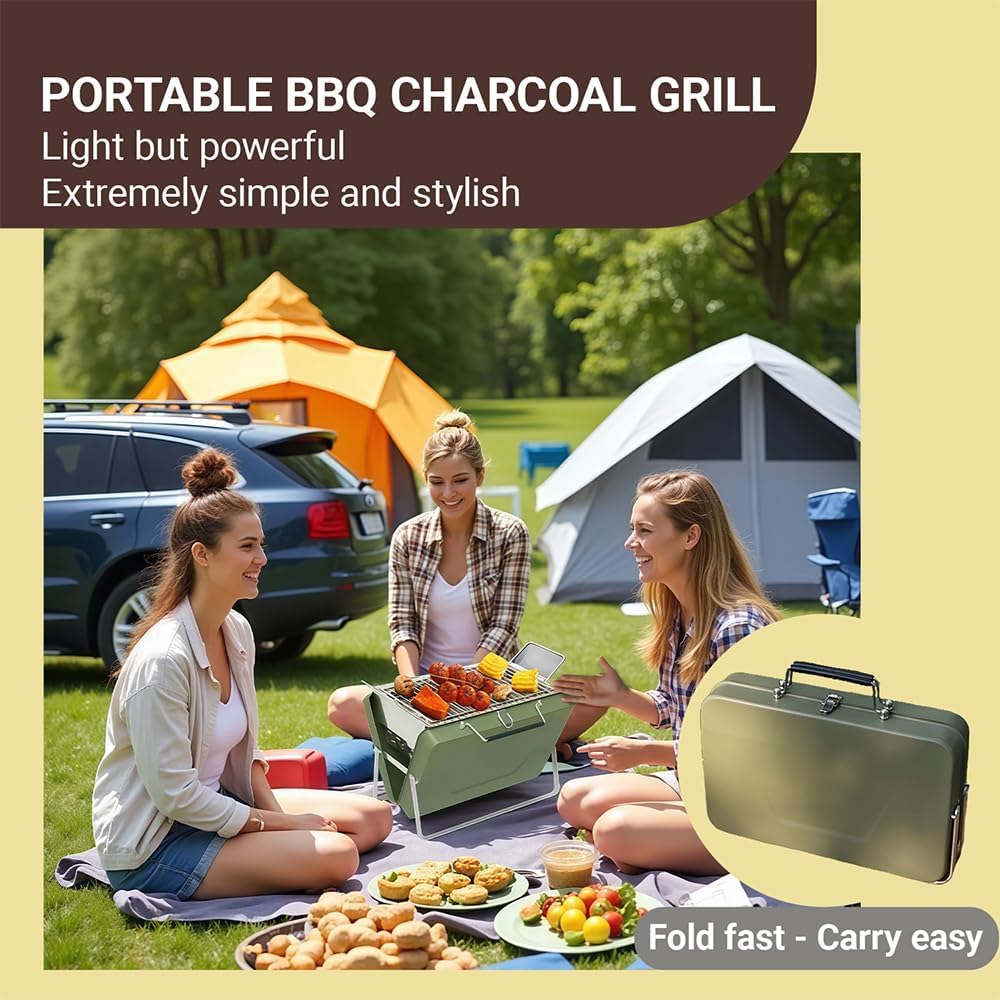 Outdoor Portable Barbecue Grill Briefcase Style Folding Charcoal Camping Grills (MOQ 10 Sets)