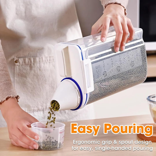 Dispenser with Measuring Cup, BPA-Free Plastic Kitchen Pantry Food Storage Holder for Oatmeal Flour Grain (MOQ 10 Sets)