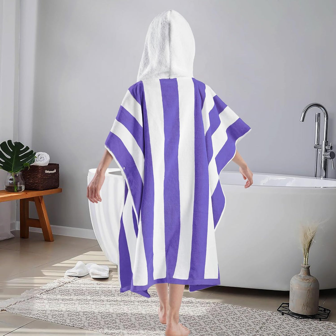 Pure Cotton Super Soft and Quick Dry Striped Poncho Robe Kids Beach Towels