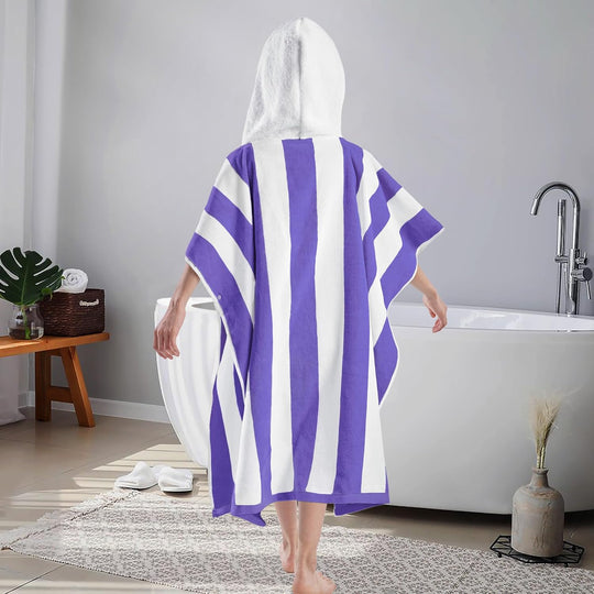 Pure Cotton Super Soft and Quick Dry Striped Poncho Robe Kids Beach Towels