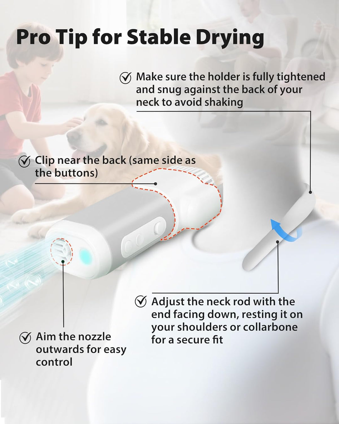 Pet Grooming Dog Hair Dryer Water Blowing Machine Neck Hanging Free Your Hands (MOQ 10 Sets)