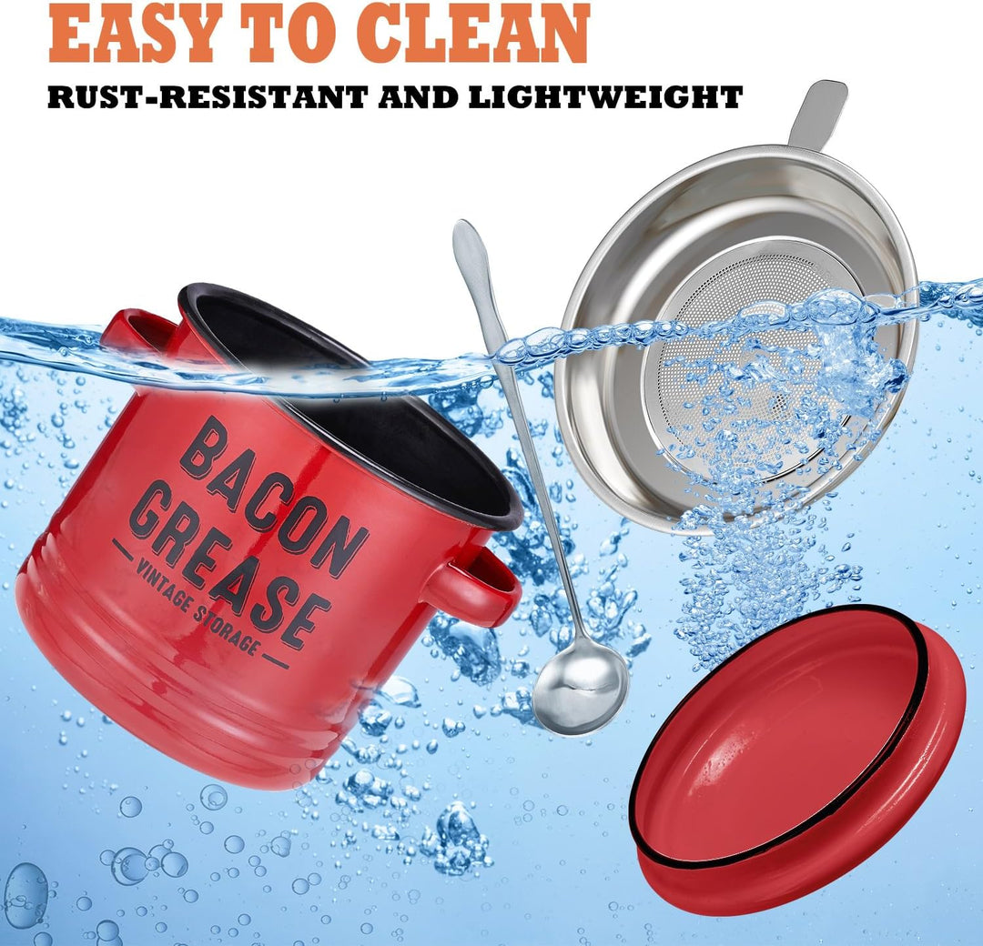 Bacon Grease Container with Strainer Kitchen Oil Storage Can (MOQ 10 Sets)