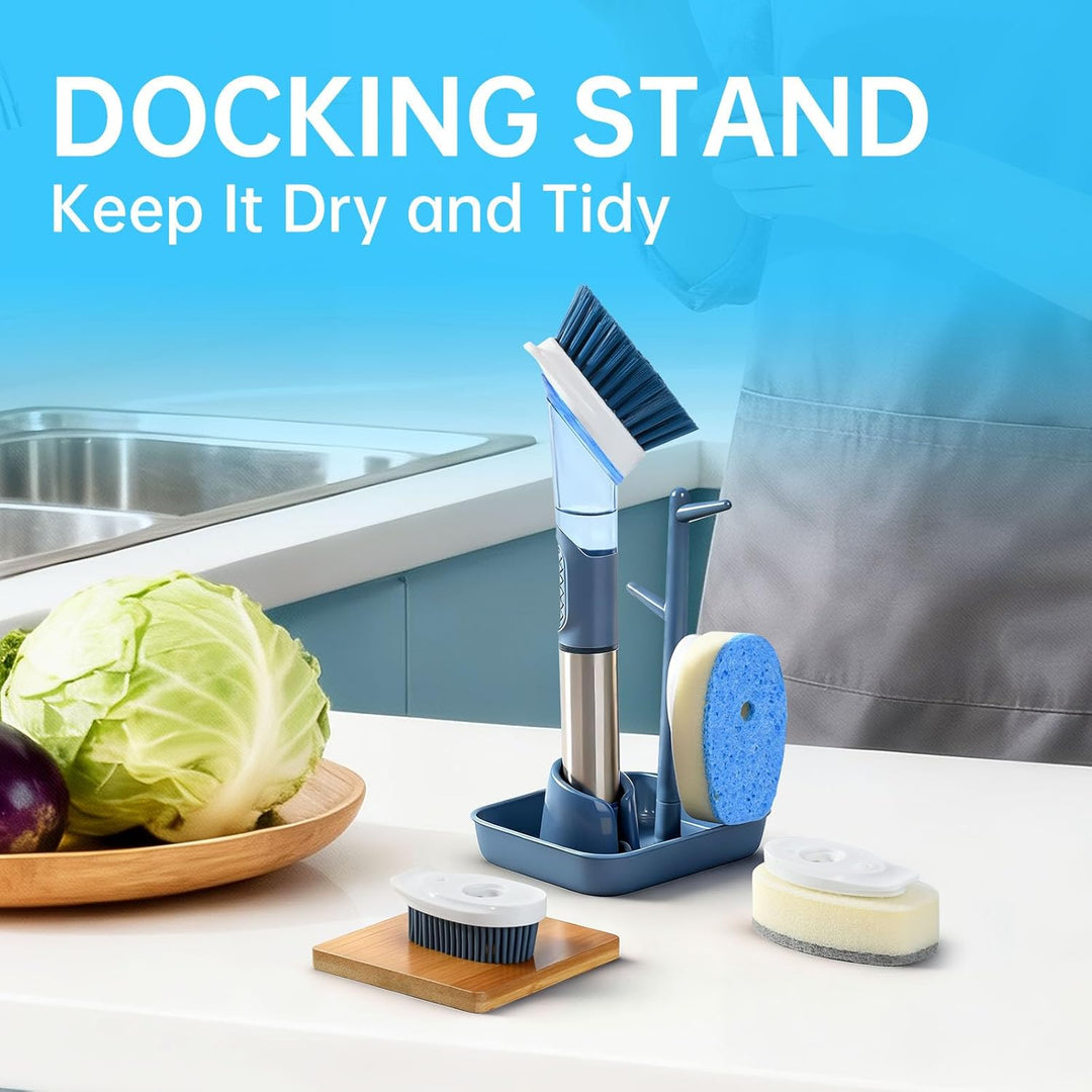 Soap Dispensing Scrub Brush - 4-in-1 Kitchen Cleaning Brush with Built-in Tank