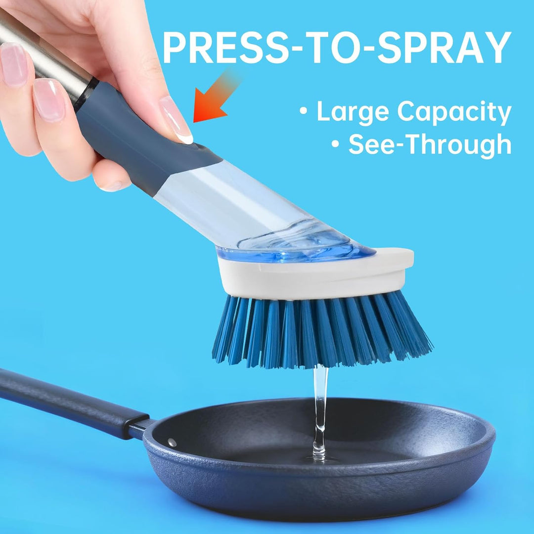 Soap Dispensing Scrub Brush - 4-in-1 Kitchen Cleaning Brush with Built-in Tank