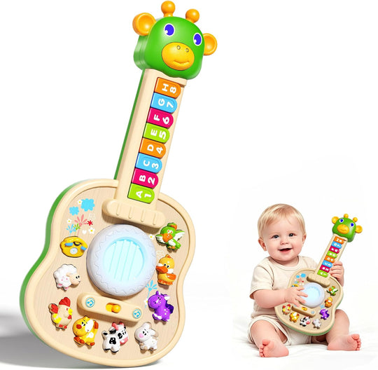 Kids Educational Animal Keyboard Guitar Toy – Multi-Functional Cartoon Electronic Piano with Lights & Music for Toddlers & Baby Boys Girls