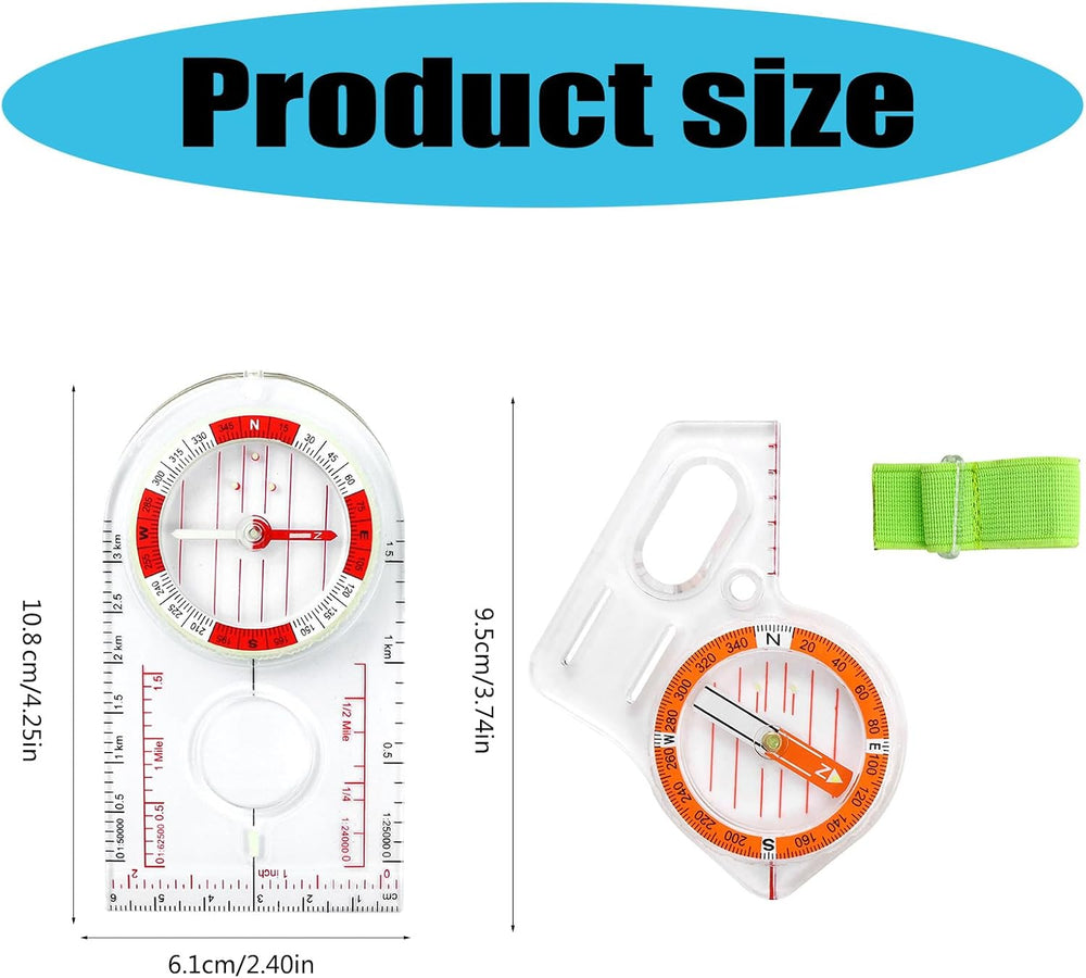 VIGOR Thumb Compass for Map Reading – Multifunction Navigation Compass with Ruler for Backpacking, Camping, Hiking & Orienteering Survival Gear (MOQ 10 Sets)