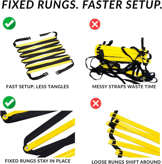 Agility Ladder 12 Rung Speed Training Ladder, Tangle-Free Fixed Rungs, Heavy Duty Footwork Equipment for Soccer Football Basketball Drills, Portable Exercise Ladder with Carry Bag for Kids Youth & Adults