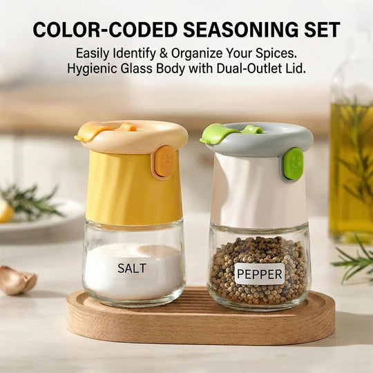 VIGOR Cute Glass Salt & Pepper Shakers, Push Button Set