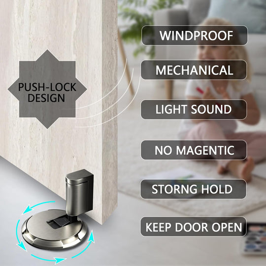 Mechanical Floor Door Stop, Push-Lock Adjustable Holder