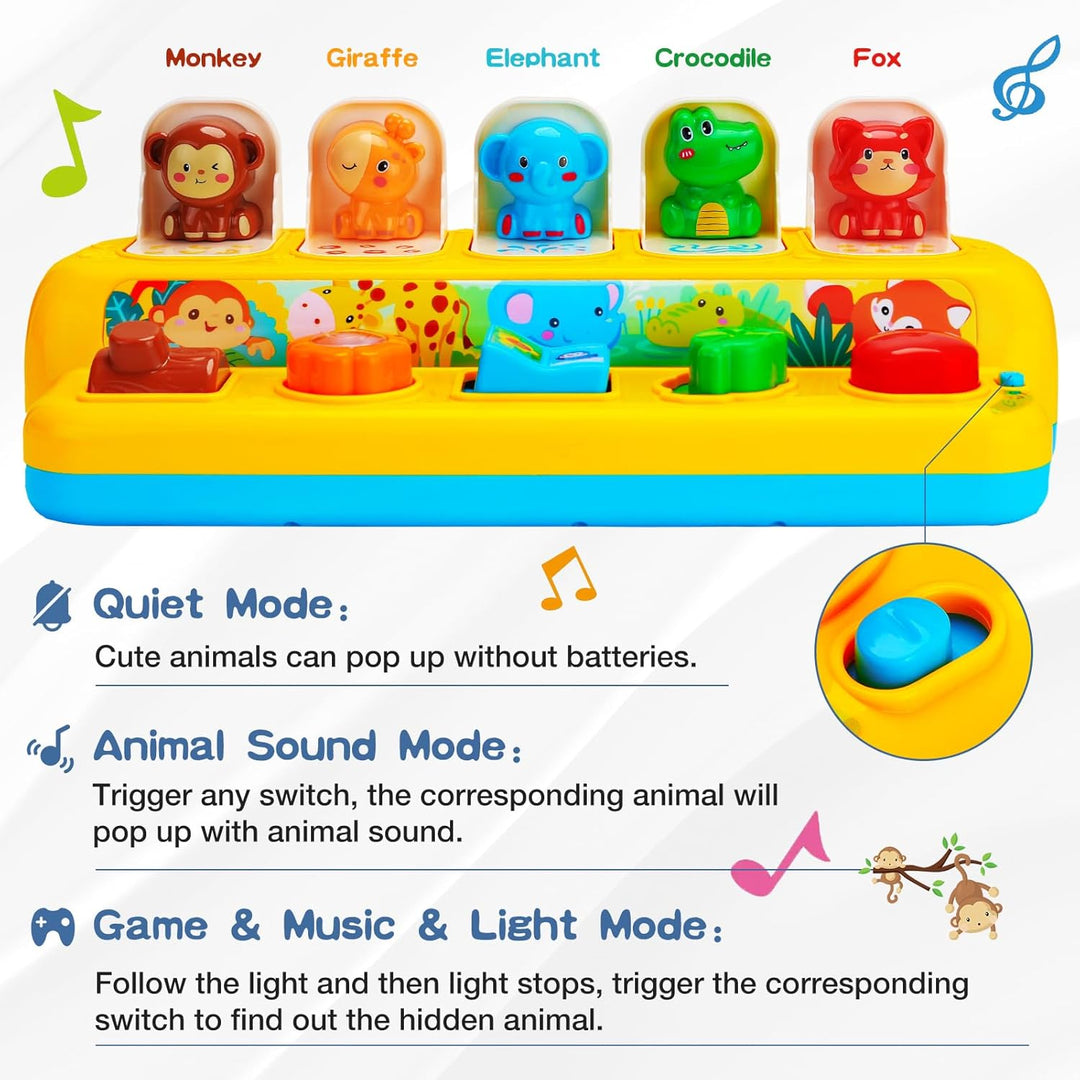 Interactive Pop up Animal Bouncing Box with Light Music Educational Baby Toy
