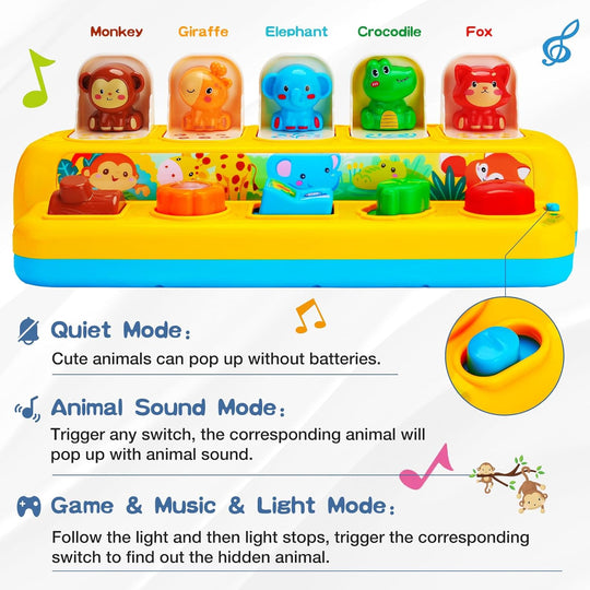 Interactive Pop up Animal Bouncing Box with Light Music Educational Baby Toy