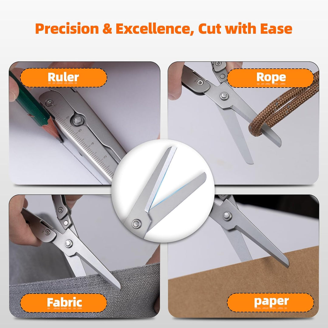 EDC scissors multitool suitable for camping survival and outdoor use foldable scissors with measuring ruler (MOQ 10 Sets)