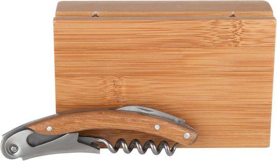 Bamboo Wine Opener Accessory Set, Includes Corkscrew Opener and Bottle Stopper (MOQ 10 Sets)