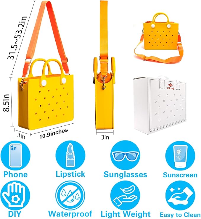 EVA Beach Bag Tote for Women, Waterproof Sandproof Lightweight Diy Charm Handbag