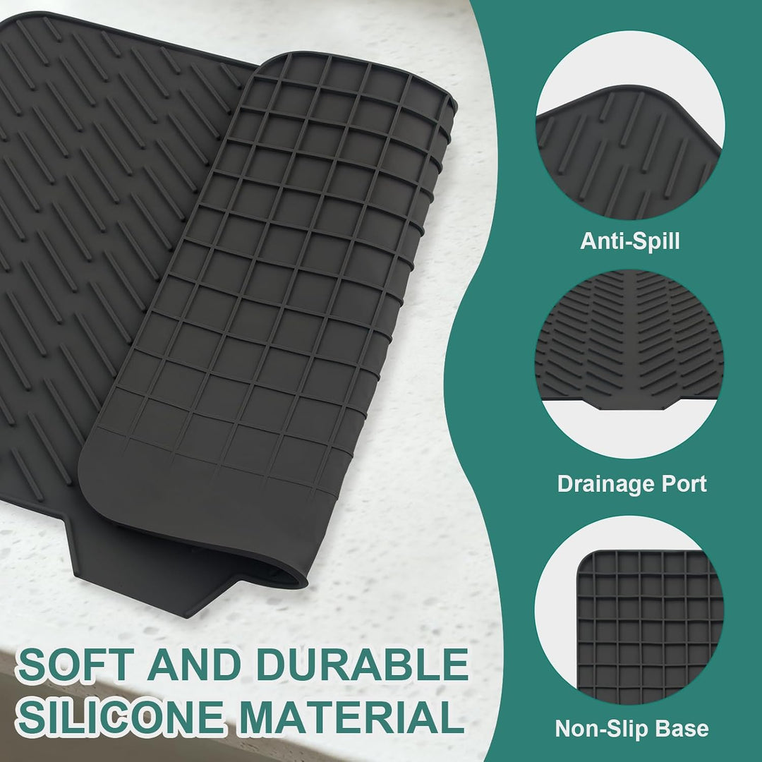 Silicone Dish Drying Mat with Built-In Drain Spout – Heat-Resistant Non-Slip Roll-Up Sink Drain Pad for Kitchen Counter (MOQ 10 Sets)