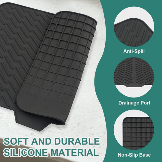 Silicone Dish Drying Mat with Built-In Drain Spout – Heat-Resistant Non-Slip Roll-Up Sink Drain Pad for Kitchen Counter (MOQ 10 Sets)