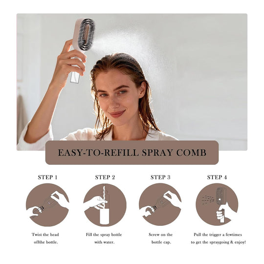 2-in-1 Detangling Hair Brush with Mister Spray - Wet & Dry Detangler for Curly, Thick & Tangled Hair, Manual Non-Electric Spray Brush for Women & Kids