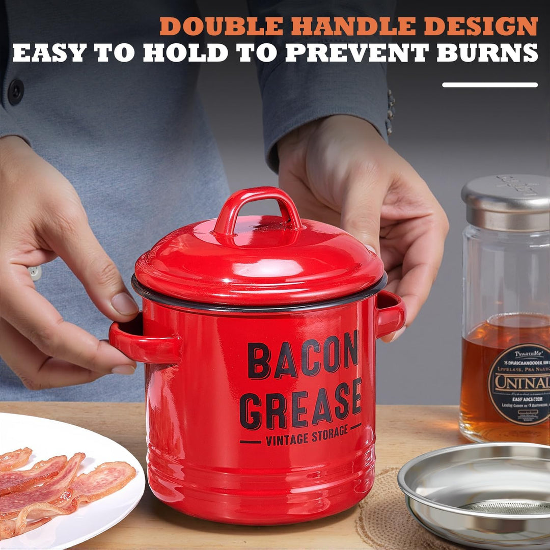 Bacon Grease Container with Strainer Kitchen Oil Storage Can (MOQ 10 Sets)