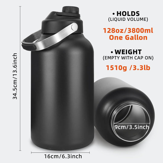 Stainless Steel 1 Gal Insulated Water Bottle For Hot & Cold Drinks