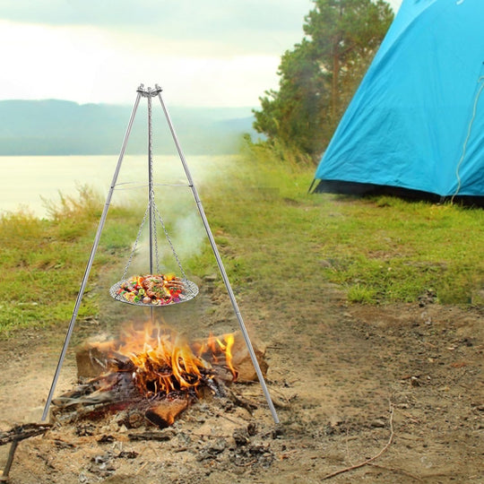 Stainless Steel Campfire Tripod Stand – Portable Outdoor Cooking Pot Support for Camping, BBQ & Picnic Grilling